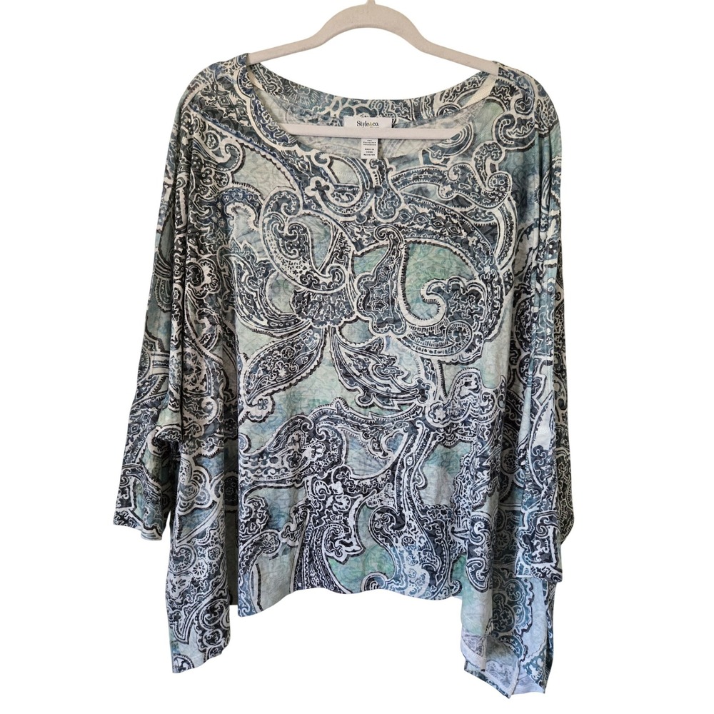 Style & Co Womens 3X Paisley Dolman Sleeve Scoop Neck Top Plus Size Asymmetric